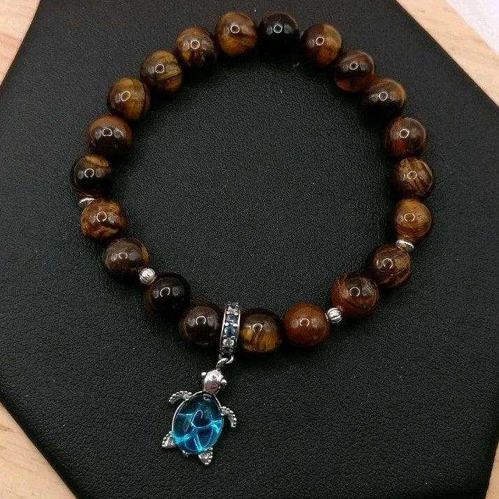 Bracelet Pierre Oeil De Tigre Pierre Et Tortue Verre S925 - Protection Les Gemmes de l'Ursuya