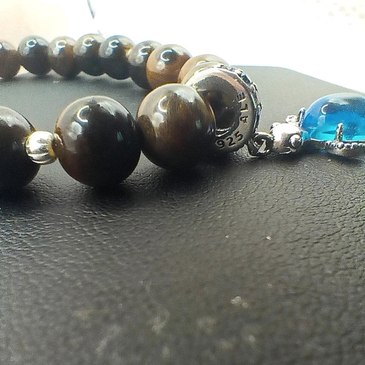 Bracelet Pierre Oeil De Tigre Pierre Et Tortue Verre S925 - Protection Les Gemmes de l'Ursuya