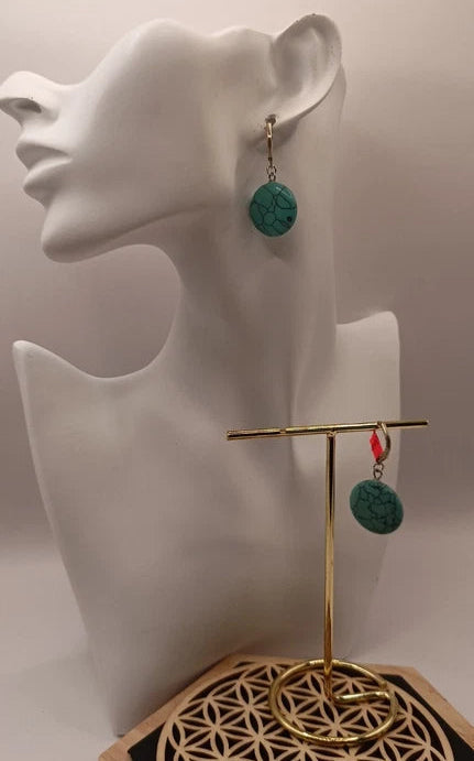 Boucles D'oreilles Turquoise Fermoir Oval Levier Argent 925 Les Gemmes de l'Ursuya
