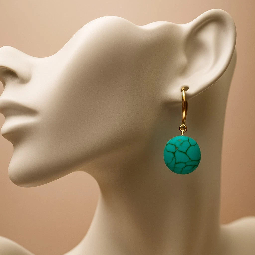 Boucles D'oreilles Turquoise Fermoir Oval Levier Argent 925 Les Gemmes de l'Ursuya