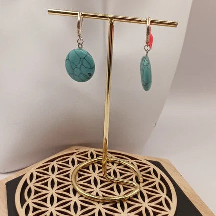 Boucles D'oreilles Turquoise Fermoir Oval Levier Argent 925 Les Gemmes de l'Ursuya