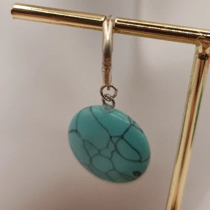 Boucles D'oreilles Turquoise Fermoir Oval Levier Argent 925 Les Gemmes de l'Ursuya