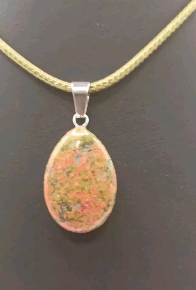 Collier avec Pendentif Pierre Naturelle Unakite Les Gemmes de l'Ursuya