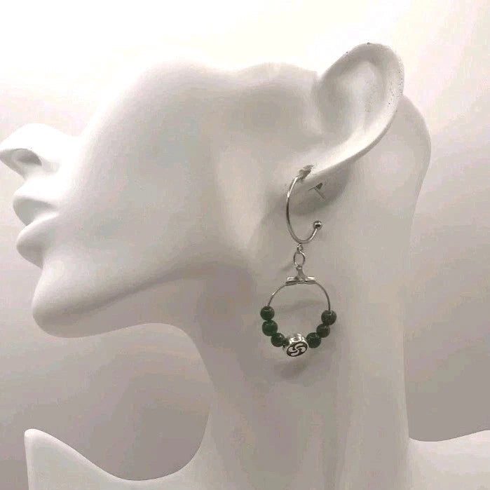 Boucles D'oreilles Fermoirs Argenté Et Zoisite Verte Naturelle Lauburu Basque Les Gemmes de l'Ursuya