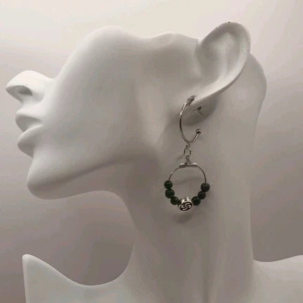 Boucles D'oreilles Fermoirs Argenté Et Zoisite Verte Naturelle Lauburu Basque Les Gemmes de l'Ursuya