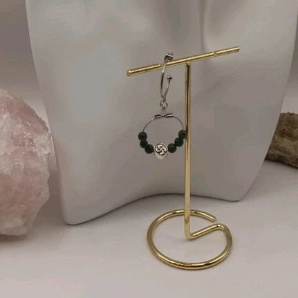 Boucles D'oreilles Fermoirs Argenté Et Zoisite Verte Naturelle Lauburu Basque Les Gemmes de l'Ursuya
